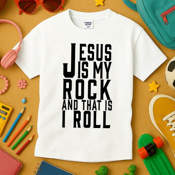 Jesus Is My Rock And Thats How I Roll Kids T-Shirt