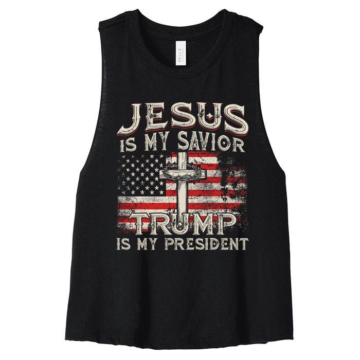 Jesus Is My Savior Trump Is My President American Flag Women's Racerback Cropped Tank