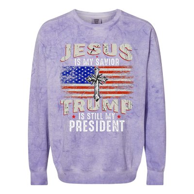 Jesus Is My Savior Trump Is Still My President Trump 2024 Colorblast Crewneck Sweatshirt