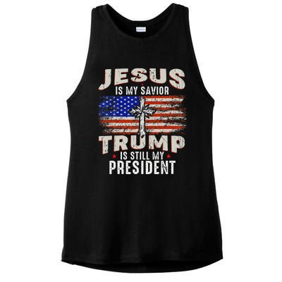 Jesus Is My Savior Trump Is Still My President Trump 2024 Ladies PosiCharge Tri-Blend Wicking Tank