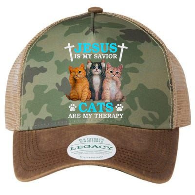 Jesus Is My Savior Cats Are My Therapy Christian Funny Cat Legacy Tie Dye Trucker Hat