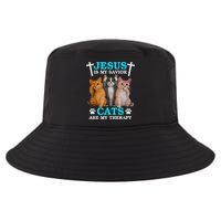 Jesus Is My Savior Cats Are My Therapy Christian Funny Cat Cool Comfort Performance Bucket Hat