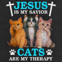 Jesus Is My Savior Cats Are My Therapy Christian Funny Cat Garment-Dyed Fleece Hoodie