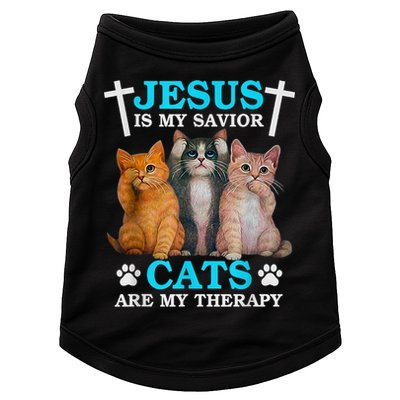 Jesus Is My Savior Cats Are My Therapy Christian Funny Cat Doggie Tank