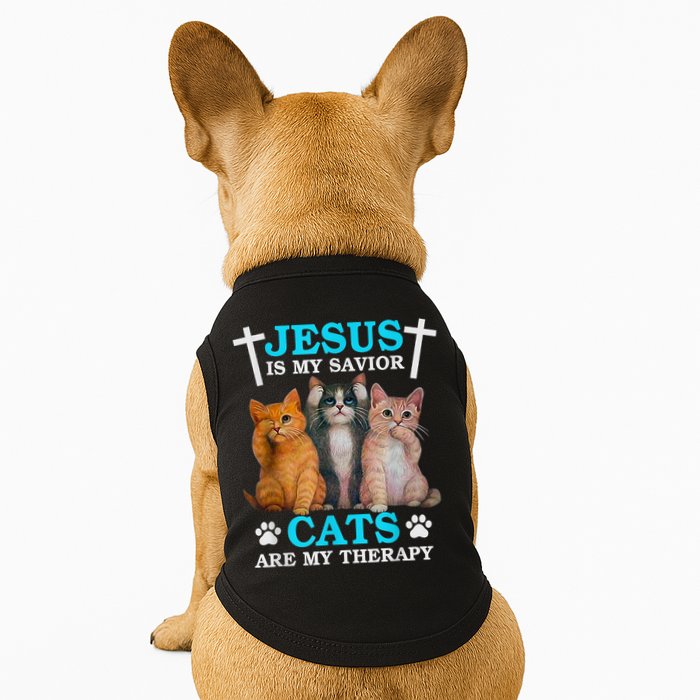 Jesus Is My Savior Cats Are My Therapy Christian Funny Cat Doggie Tank