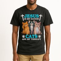 Jesus Is My Savior Cats Are My Therapy Christian Funny Cat Tall T-Shirt