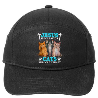 Jesus Is My Savior Cats Are My Therapy Christian Funny Cat 7-Panel Snapback Hat