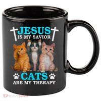 Jesus Is My Savior Cats Are My Therapy Christian Funny Cat 11oz C Handle Ceramic Mug