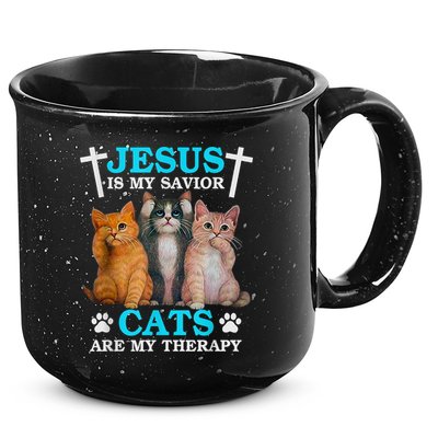 Jesus Is My Savior Cats Are My Therapy Christian Funny Cat 15oz Campfire Ceramic Mug