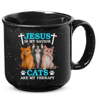 Jesus Is My Savior Cats Are My Therapy Christian Funny Cat 15oz Campfire Ceramic Mug