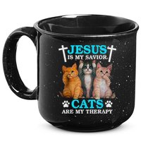 Jesus Is My Savior Cats Are My Therapy Christian Funny Cat 15oz Campfire Ceramic Mug