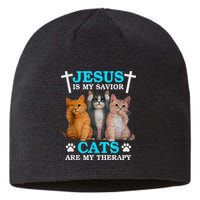 Jesus Is My Savior Cats Are My Therapy Christian Funny Cat Sustainable Beanie