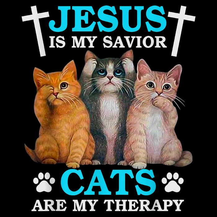 Jesus Is My Savior Cats Are My Therapy Christian Funny Cat Sustainable Beanie