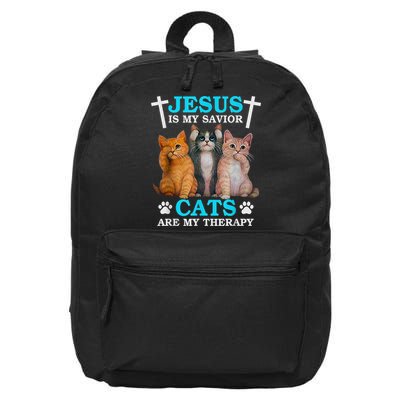 Jesus Is My Savior Cats Are My Therapy Christian Funny Cat 16 in Basic Backpack