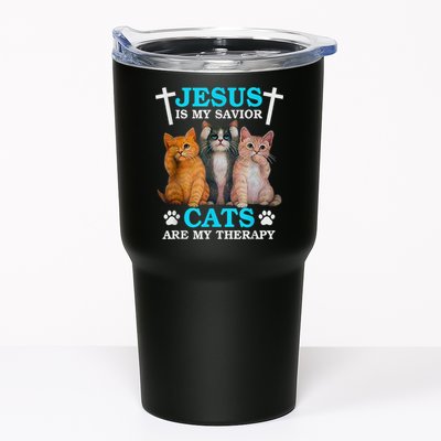 Jesus Is My Savior Cats Are My Therapy Christian Funny Cat Tumbler