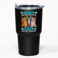 Jesus Is My Savior Cats Are My Therapy Christian Funny Cat Tumbler