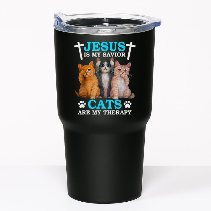 Jesus Is My Savior Cats Are My Therapy Christian Funny Cat Tumbler