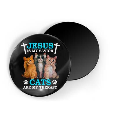 Jesus Is My Savior Cats Are My Therapy Christian Funny Cat Magnet