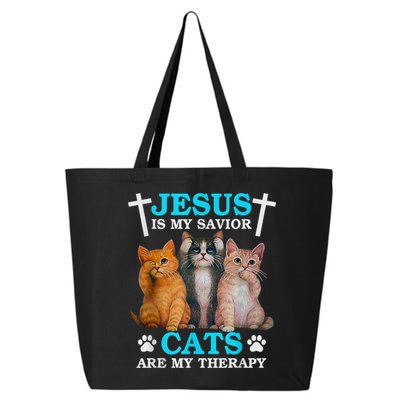 Jesus Is My Savior Cats Are My Therapy Christian Funny Cat 25L Jumbo Tote