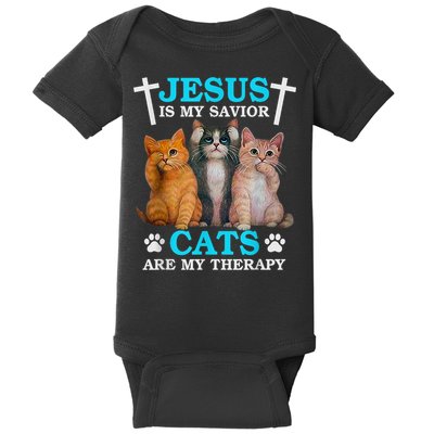 Jesus Is My Savior Cats Are My Therapy Christian Funny Cat Baby Bodysuit
