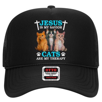 Jesus Is My Savior Cats Are My Therapy Christian Funny Cat Trucker Hat