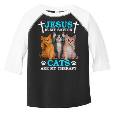Jesus Is My Savior Cats Are My Therapy Christian Funny Cat Toddler Fine Jersey T-Shirt