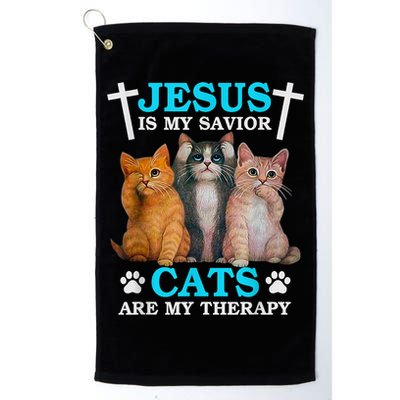 Jesus Is My Savior Cats Are My Therapy Christian Funny Cat Golf Towel