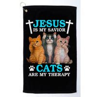 Jesus Is My Savior Cats Are My Therapy Christian Funny Cat Golf Towel