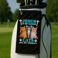 Jesus Is My Savior Cats Are My Therapy Christian Funny Cat Golf Towel