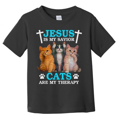 Jesus Is My Savior Cats Are My Therapy Christian Funny Cat Toddler T-Shirt