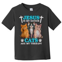 Jesus Is My Savior Cats Are My Therapy Christian Funny Cat Toddler T-Shirt