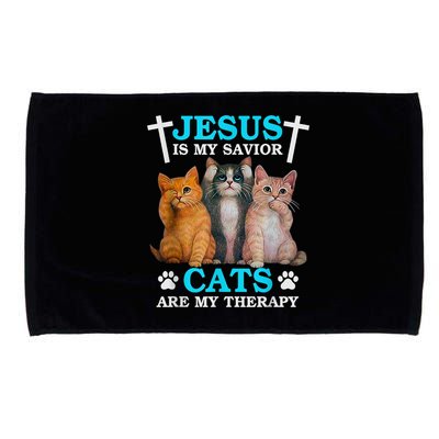 Jesus Is My Savior Cats Are My Therapy Christian Funny Cat Microfiber Hand Towel