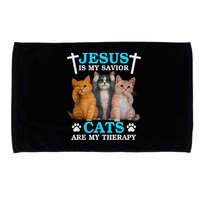 Jesus Is My Savior Cats Are My Therapy Christian Funny Cat Microfiber Hand Towel