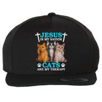 Jesus Is My Savior Cats Are My Therapy Christian Funny Cat Wool Snapback Cap