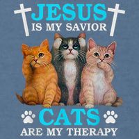 Jesus Is My Savior Cats Are My Therapy Christian Funny Cat Garment-Dyed Sweatshirt