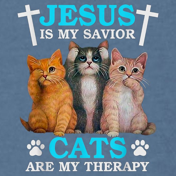 Jesus Is My Savior Cats Are My Therapy Christian Funny Cat Garment-Dyed Sweatshirt