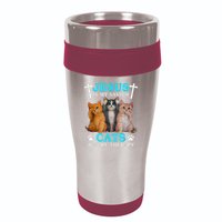 Jesus Is My Savior Cats Are My Therapy Christian Funny Cat 16oz Travel Tumbler