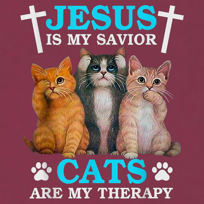 Jesus Is My Savior Cats Are My Therapy Christian Funny Cat 16oz Travel Tumbler