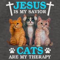 Jesus Is My Savior Cats Are My Therapy Christian Funny Cat Vector Backpack