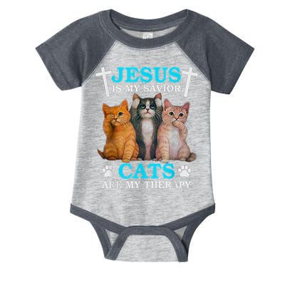 Jesus Is My Savior Cats Are My Therapy Christian Funny Cat Infant Baby Jersey Bodysuit