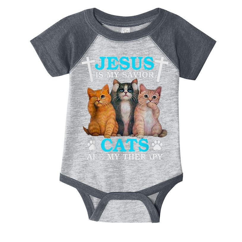 Jesus Is My Savior Cats Are My Therapy Christian Funny Cat Infant Baby Jersey Bodysuit