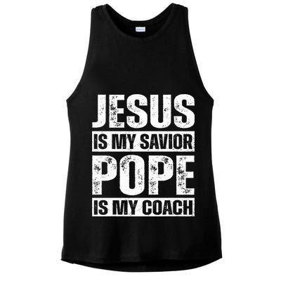 Jesus Is My Savior Pope Is My Coach Christian Ladies PosiCharge Tri-Blend Wicking Tank