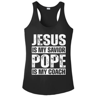 Jesus Is My Savior Pope Is My Coach Christian Ladies PosiCharge Competitor Racerback Tank