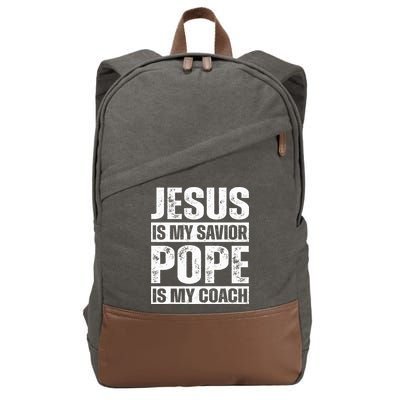 Jesus Is My Savior Pope Is My Coach Christian Cotton Canvas Backpack