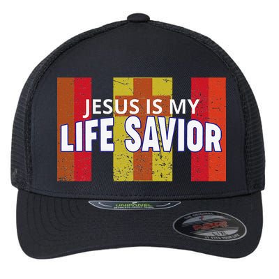 Jesus Is My Life Savior Green Flexfit Unipanel Trucker Cap