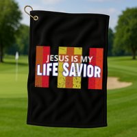 Jesus Is My Life Savior Green Golf Towel