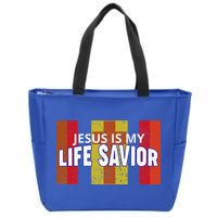 Jesus Is My Life Savior Green Zip Tote Bag