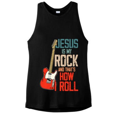 Jesus Is My Rock And That Is How I Roll Christian Ladies PosiCharge Tri-Blend Wicking Tank