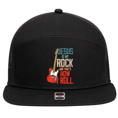 Jesus Is My Rock And That Is How I Roll Christian 7 Panel Mesh Trucker Snapback Hat