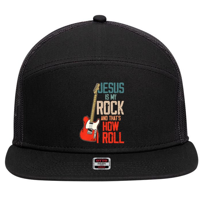 Jesus Is My Rock And That Is How I Roll Christian 7 Panel Mesh Trucker Snapback Hat
